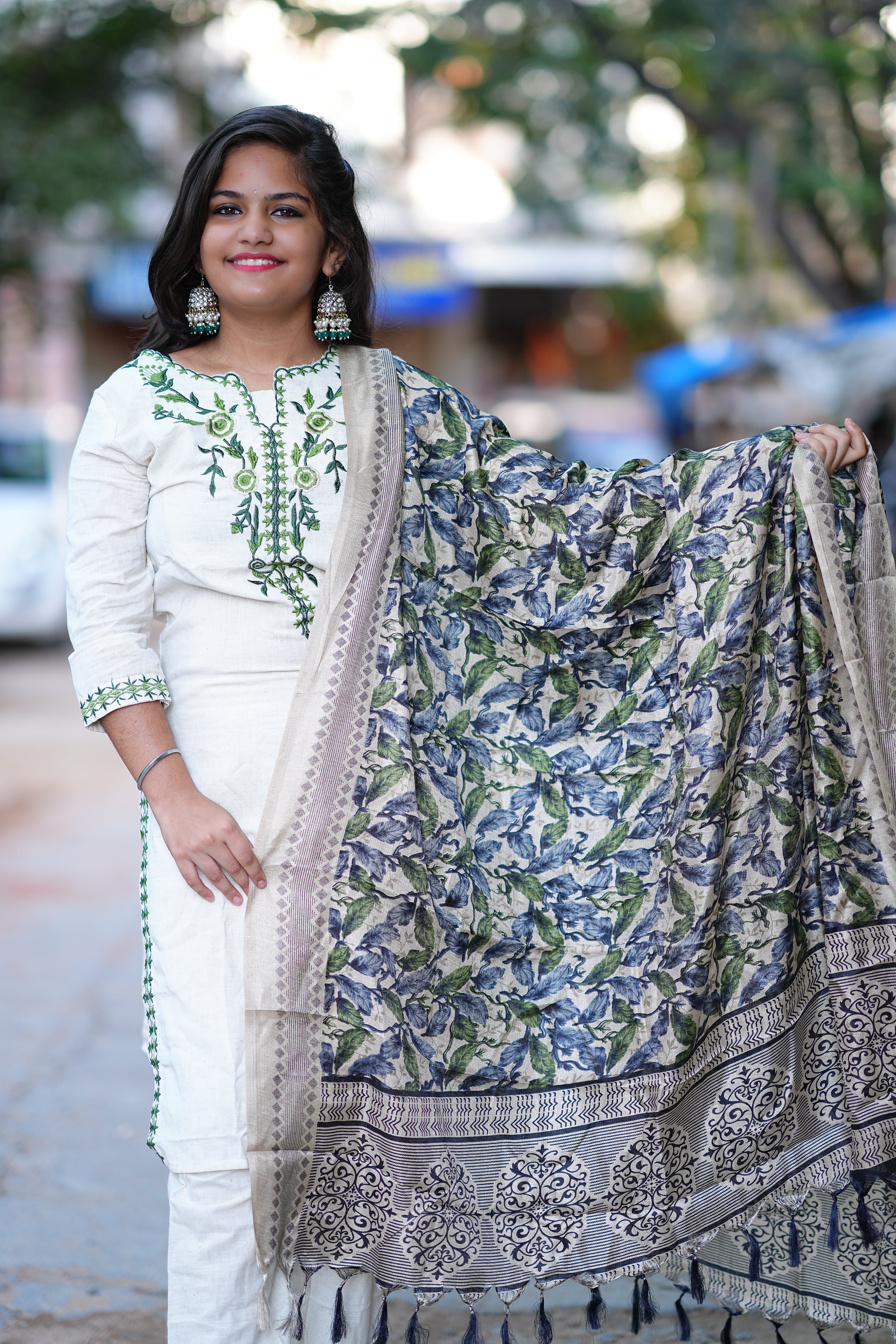 Khadi Cotton 3 Piece Set With Contrast Duppata