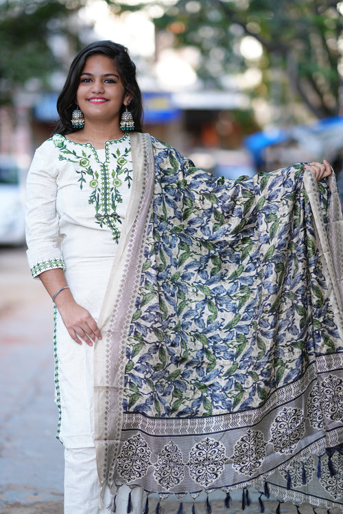 Khadi Cotton 3 Piece Set With Contrast Duppata