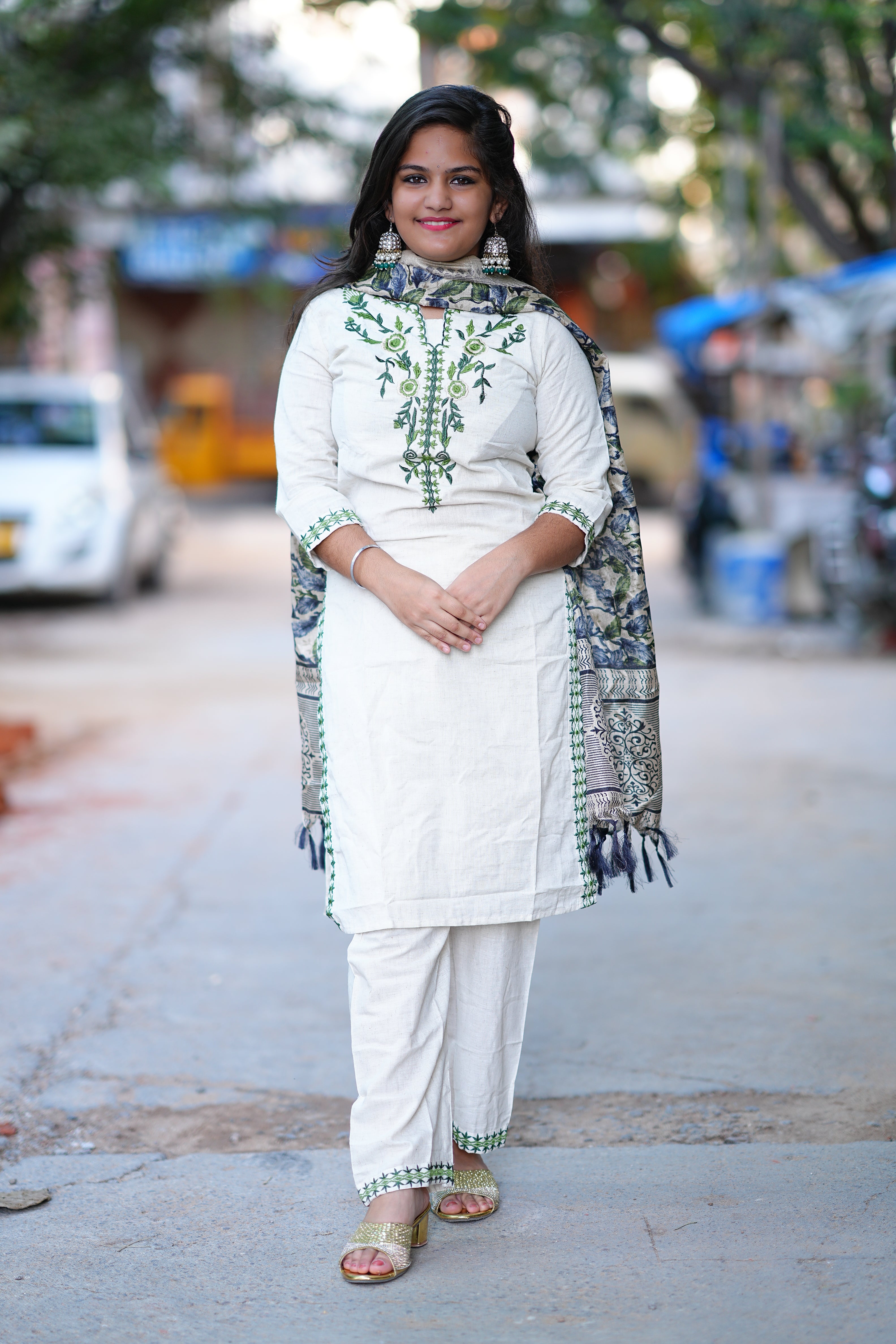 Khadi Cotton 3 Piece Set With Contrast Duppata